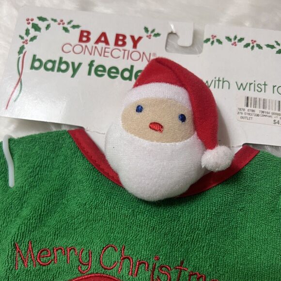 Baby Connection “Merry Christmas” Baby Feeder Bib w/ Wrist Rattle Santa RARE NWT - Picture 4 of 8